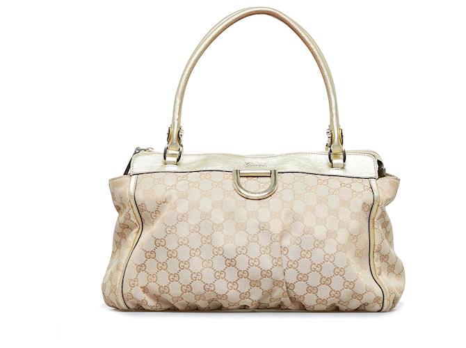 GUCCI D Ring GG Canvas Tote Bag Beige