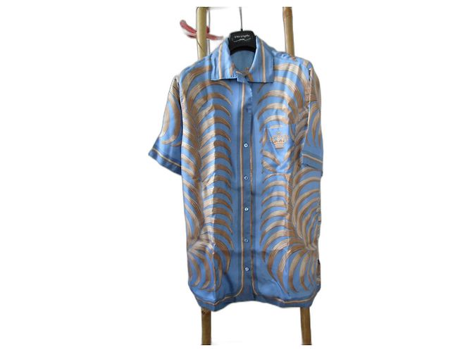 Hermès Tunica in twill di seta,taille 40. Blu chiaro