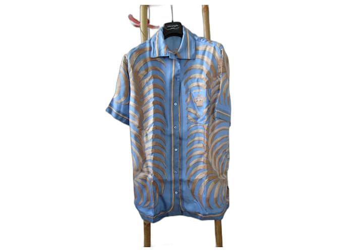 Hermès Silk twill tunic,taille 40. Light blue  ref.918663