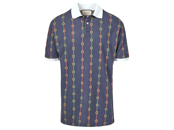 Gucci G-Link Cotton Polo Shirt Blue  ref.918710