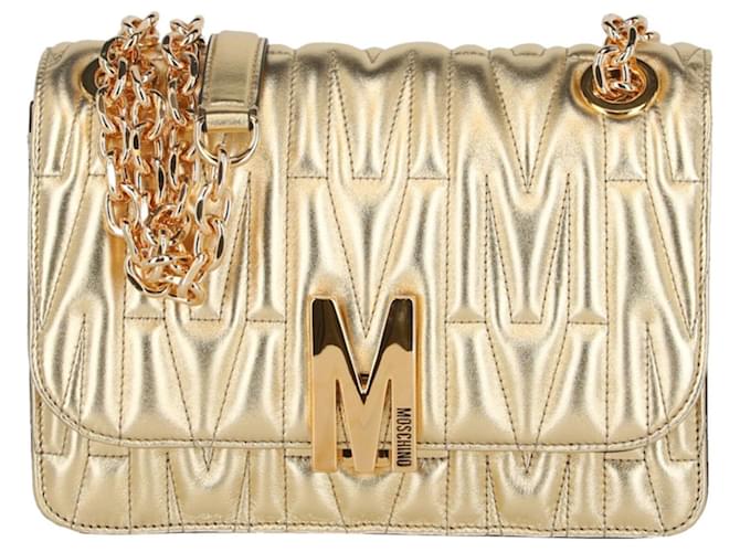 Moschino M Logo Plaque Shoulder Bag Golden Metallic ref