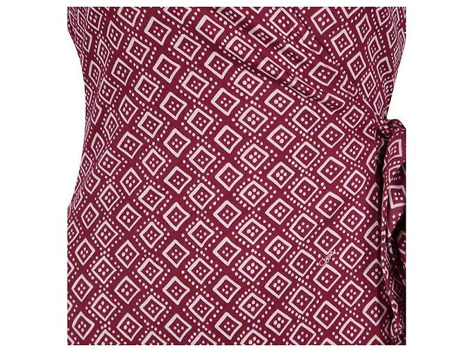Diane Von Furstenberg DvF vestido envelope Jilda Two de seda bordô e branco Bordeaux
