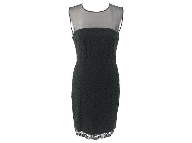 Diane Von Furstenberg DvF – Nisha – Spitzenkleid mit Illusionsausschnitt in Schwarz