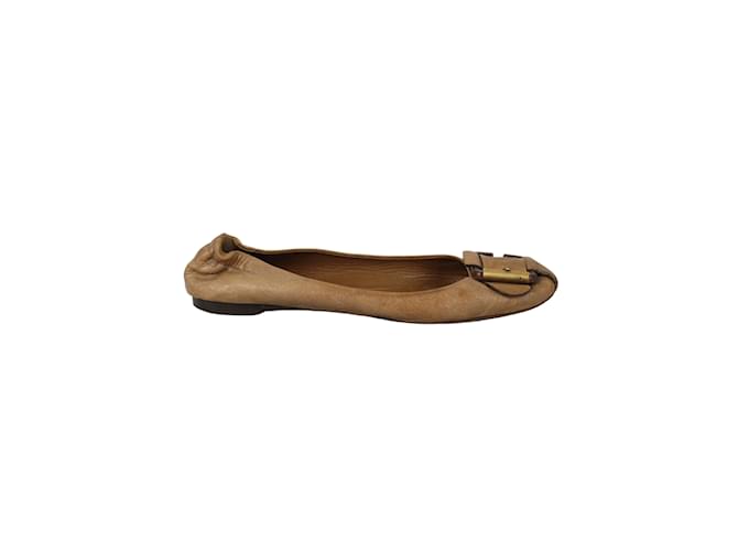 Chloé Buckle Ballet Flats Brown Leather  ref.920050