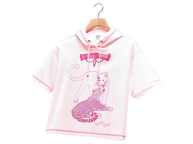 HERMÈS: "JUNGLE LOVE" Cropped t-shirt with hood T. 40 Pink Cotton  ref.769806