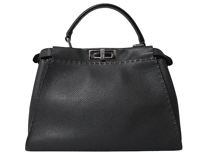 Fendi Peekaboo Mini Selleria Bag in Black Leather  ref.846875