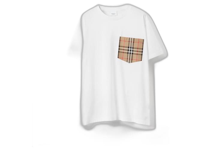 Burberry T-shirt oversize en coton avec poche à carreaux vintage Blanc  ref.918703