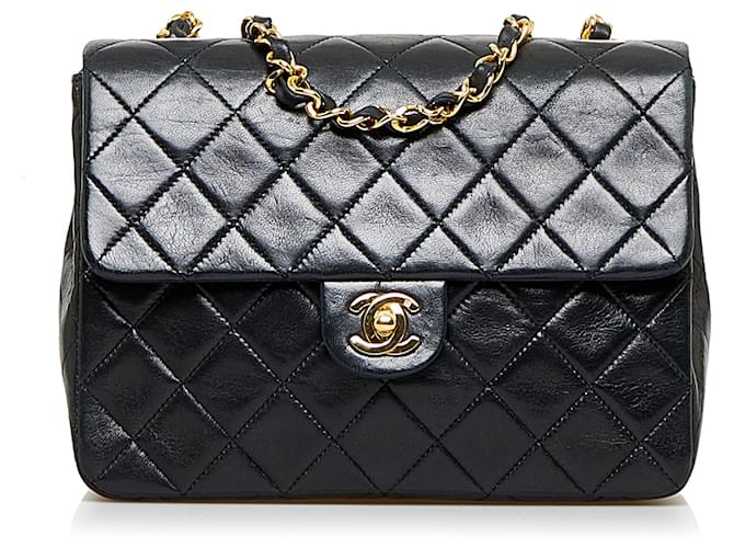 Chanel Classic Vintage Black Small Square Lambskin Single Flap Bag