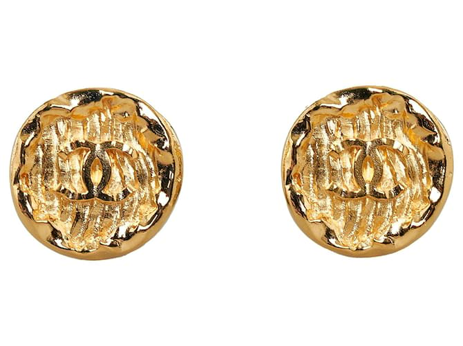 CHANEL COCO Mark Earring Gold CC Auth ar9579 Golden Metal ref
