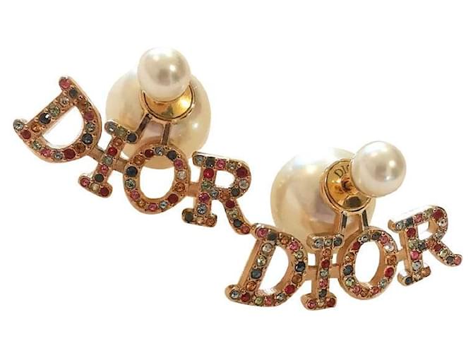 Christian Dior Boucles d'oreilles tribales multicolores Perle Bijouterie dorée  ref.919537