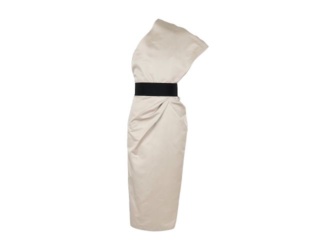 Autre Marque 6267 Vestido drapeado de un hombro con cinturón Dorado