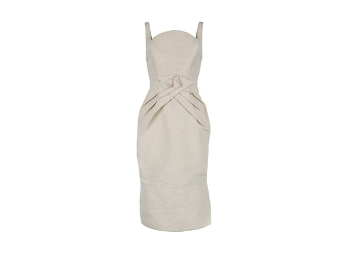 Autre Marque 6267 Cotton Ottoman Dress with Front Pleats Eggshell  ref.919869