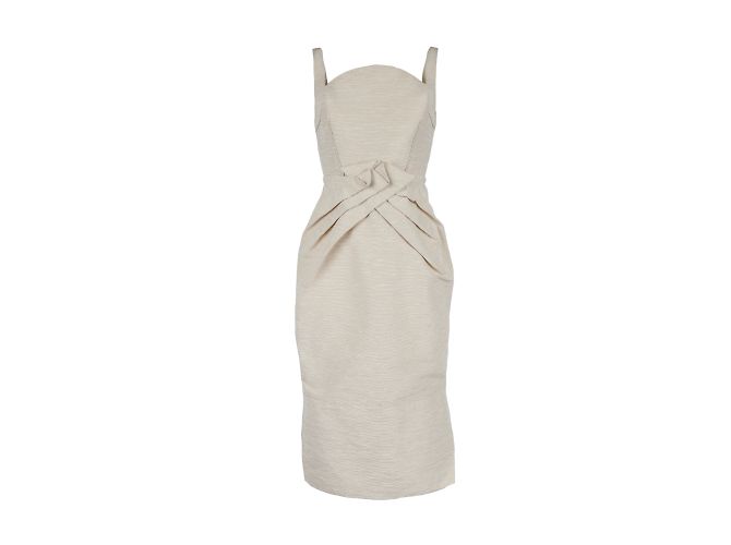 Autre Marque 6267 Vestido otomano de algodão com pregas frontais Fora de branco