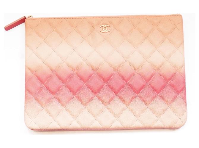 Chanel Resort 2019 Classic Quilted Ombre O-Case clutch bag Pink Peach Leather  ref.919896