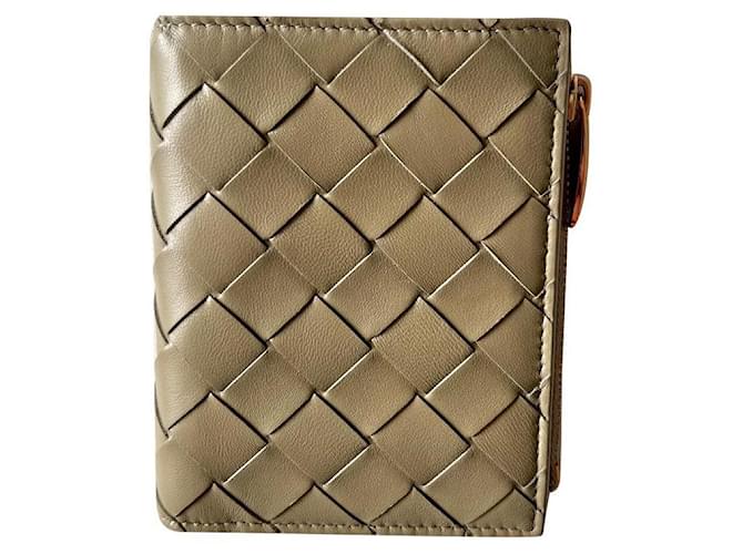 Bottega Veneta Small Intrecciato Bi-Fold Zip Wallet Taupe Leather  ref.919898