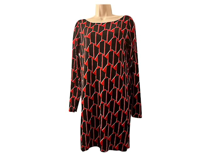 Diane Von Furstenberg DvF Kivel Two silk dress with abstract pattern Black White Red  ref.919901