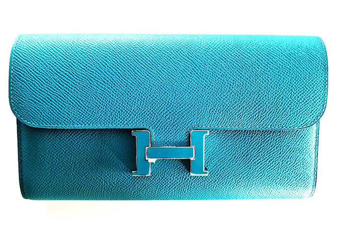 Hermès Lange CONSTANCE-Geldbörse Blau Leder  ref.919902