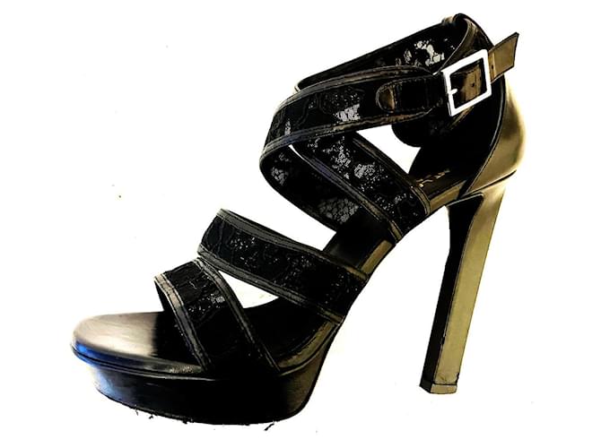 Saint Laurent leather and lace sandals Black  ref.919908