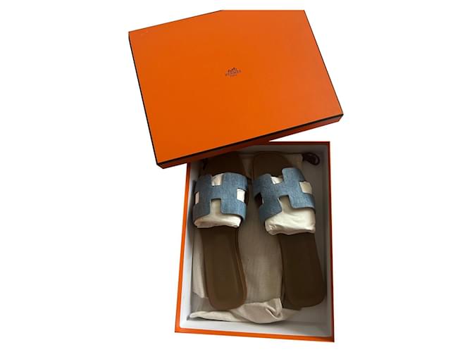 Sandales mules Hermès oran Jean Bleu clair  ref.920064