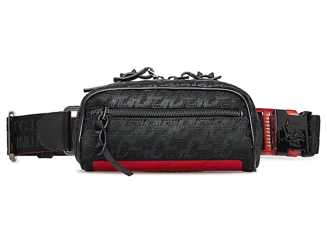 Black and red leather belt bag