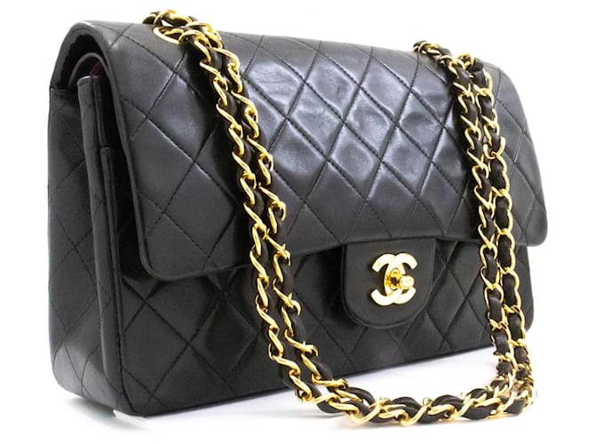 Rabat doublé Chanel Classique 10"Sac à bandoulière en chaîne Agneau noir Cuir  ref.920369