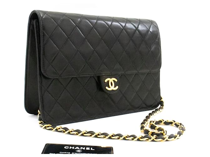 CHANEL Chain Shoulder Bag Clutch Black Quilted Flap Lambskin Purse Leather  ref.920370