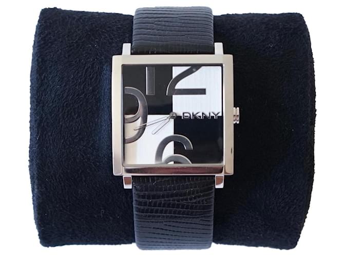 Dkny Fine watches Black Leather Steel  ref.920413