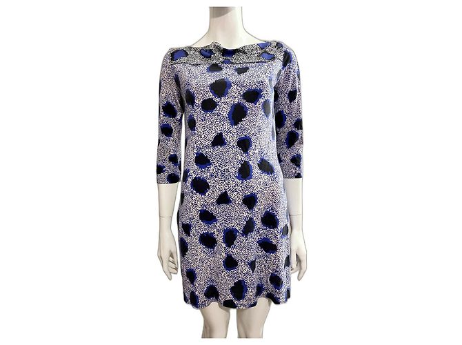 Diane Von Furstenberg Vestido de jersey de seda azul, blanco y negro de DvF Ruri Multicolor