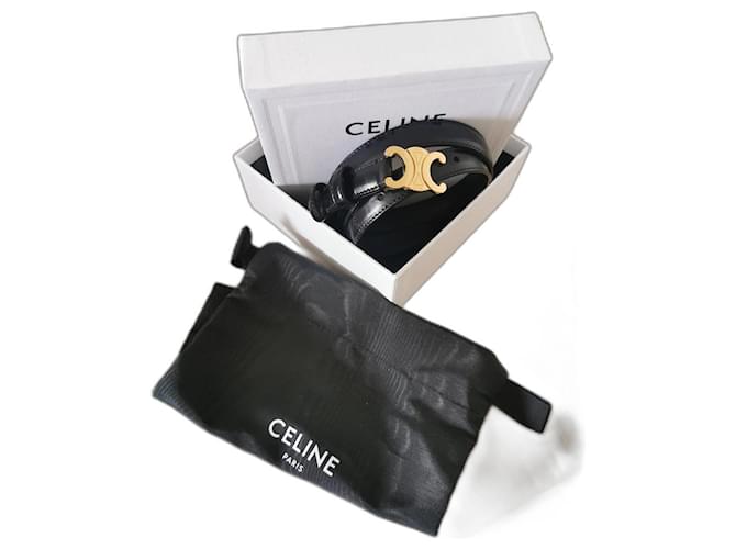 Céline Celine Triunfo 1,8cm de largura Preto Couro  ref.920526