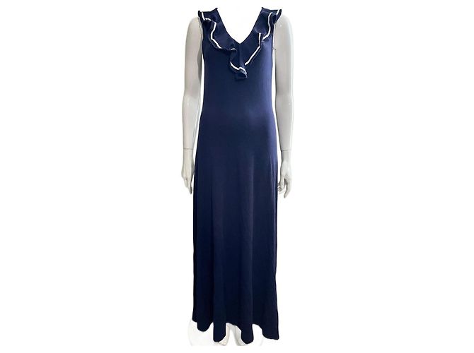 Ralph Lauren Vestido maxi marítimo em azul marinho e branco