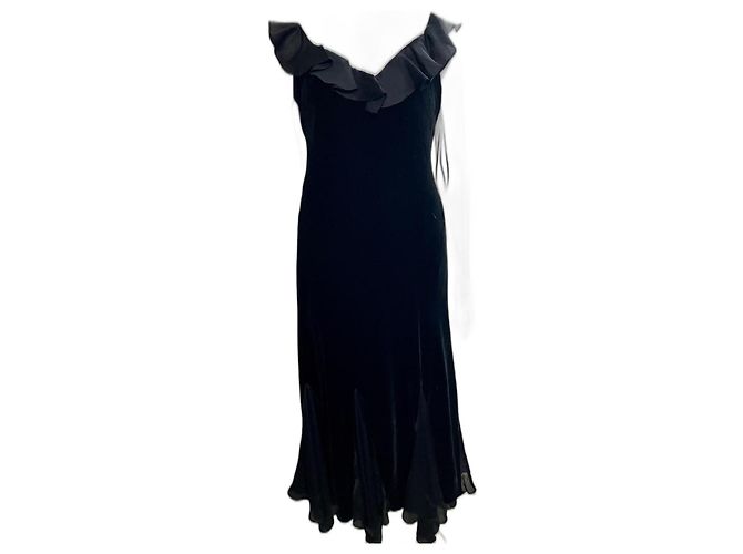 Ralph Lauren Lauren Abendkleid aus schwarzem Samt und Seide