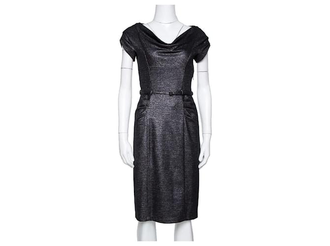 Diane Von Furstenberg DvF Ellen Marie vintage glitter dress with belt Black Silvery Wool Viscose  ref.920632