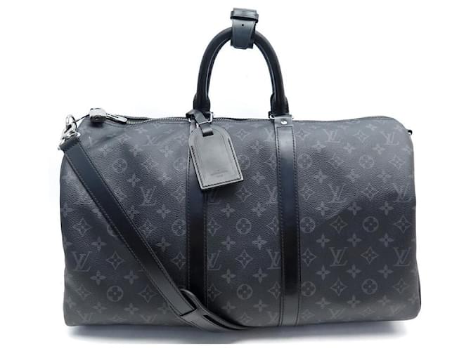 Louis Vuitton Keepall 50 Bandouliere Monogram Eclipse Canvas Travel Bag Black
