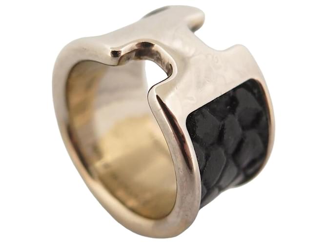 Hermès HERMES OLYMPE GM H RING500059FC89XS-T53 IN METAL AND LEATHER MADAME NOIR RING Black  ref.920796