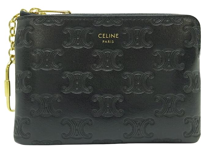 Céline Poche monnaie zippée Cuir Noir  ref.921124