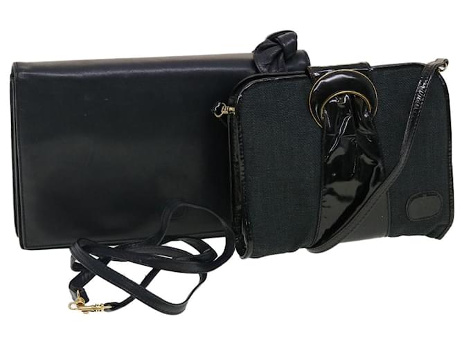 VALENTINO Clutch Shoulder Bag Leather 2Set Navy Black Auth ar9401 Navy blue  ref.921304