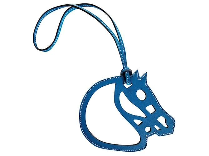 Hermès Dije de cabeza de caballo Azul Cuero  ref.921362