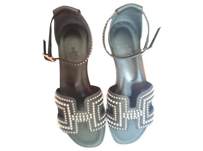 Hermès Santorini Sandalen schwarzes Wildleder Größe 36