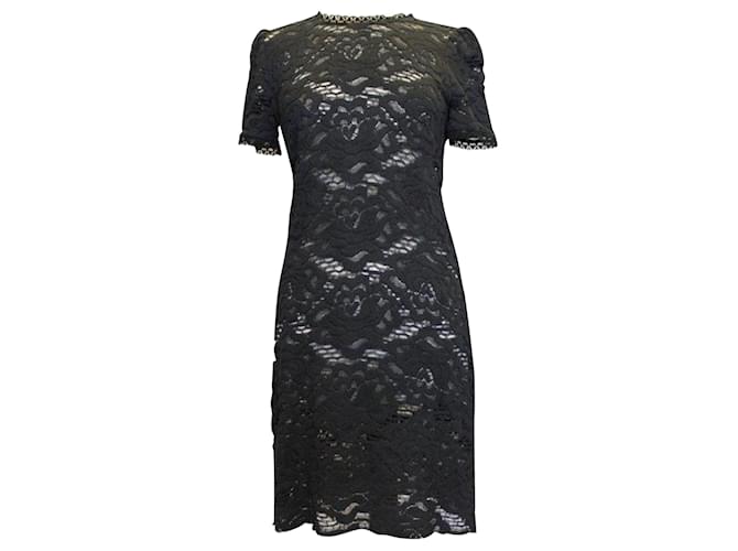 Dolce & Gabbana Robe noire en dentelle à fleurs Coton  ref.921438