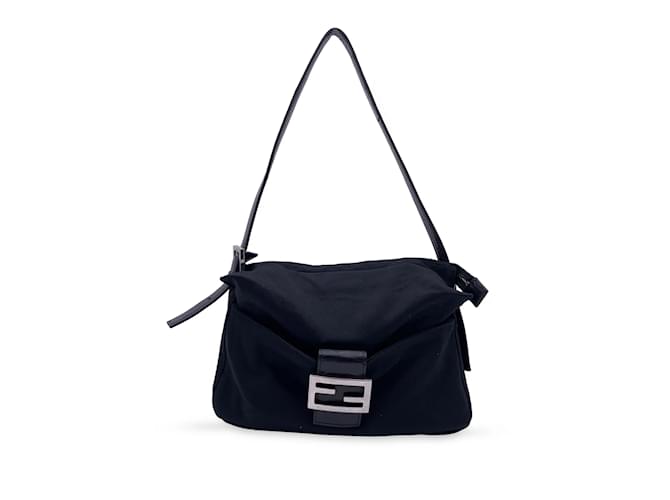 Fendi Black Fabric Front Pocket Baguette Shoulder Bag Handbag Cloth  ref.921446