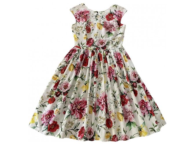 Vestido midi de algodón con estampado floral Dolce & Gabbana Multicolor