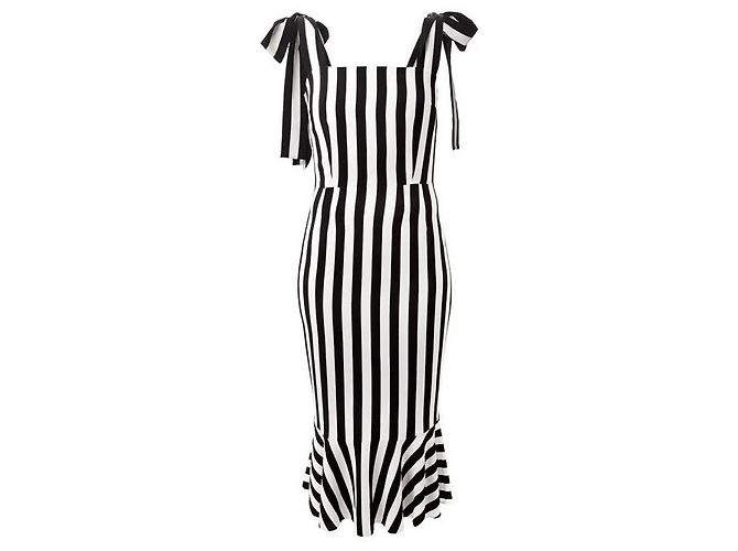 Dolce & Gabbana Gestreiftes Midi Kleid Schwarz Weiß