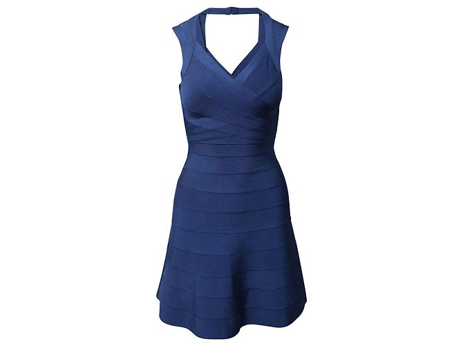 Herve Leger Flared Hem Bandage Abito in rayon blu