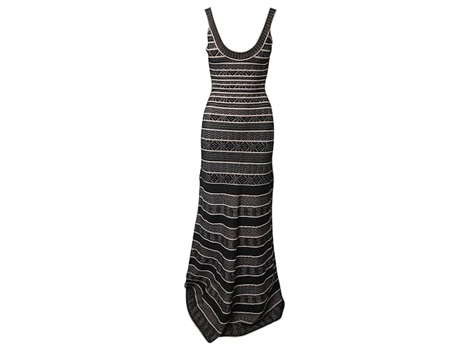 Herve Leger Filipa Chevron estampado vendaje vestido de noche en poliéster estampado negro  ref.922196