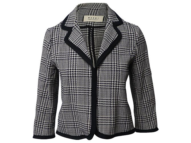 Marni Cropped Checked Jacket in Black Cotton
