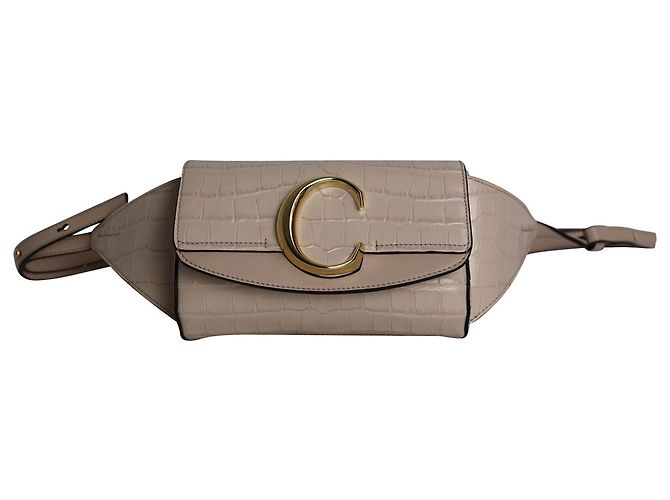 C Belt Bag Chloé Bolsa Cinto Chloe C em Couro Rosa Claro com Crocodilo em Relevo