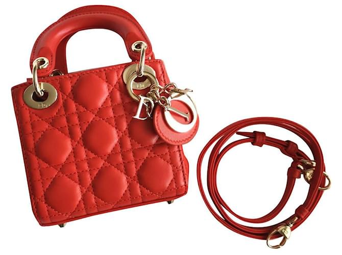 Christian Dior Lady Dior Micro Bag GHW Orange Leather  ref.922244