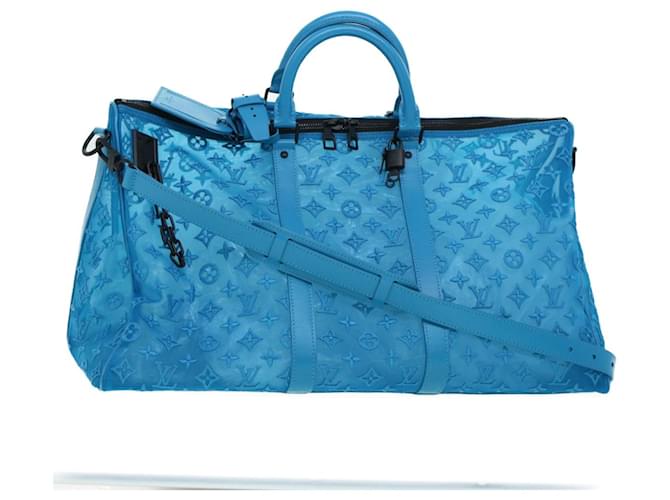 LOUIS VUITTON Mesh Keepall Triangle 50 Boston Bag Turquoise Blue M45048 42050a Cloth  ref.922276