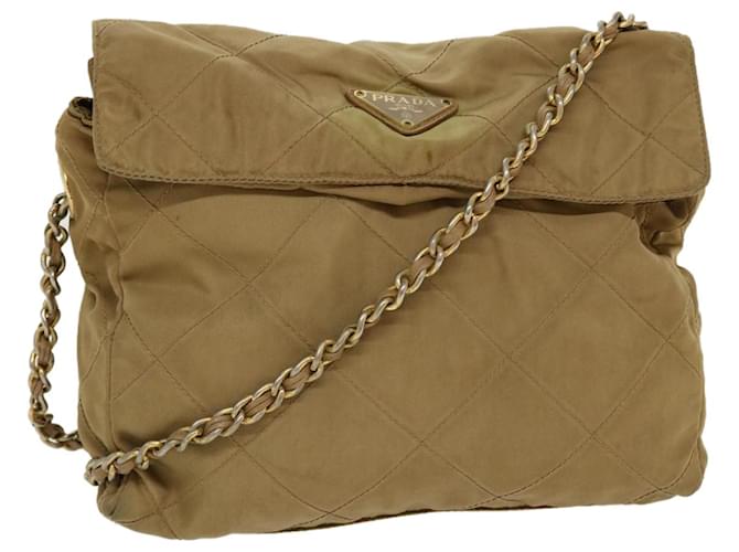 PRADA Chain Shoulder Bag Nylon Khaki Auth 42097  ref.922295