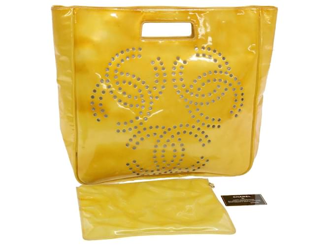 CHANEL Hand Bag Patent leather Yellow CC Auth am4336 ref.922298